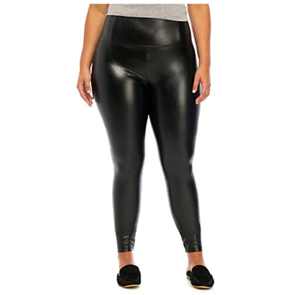 Wonderly Plus Size Faux Leather High Rise Leggings
